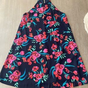 Everly Black Dress with Red and Green Floral Design